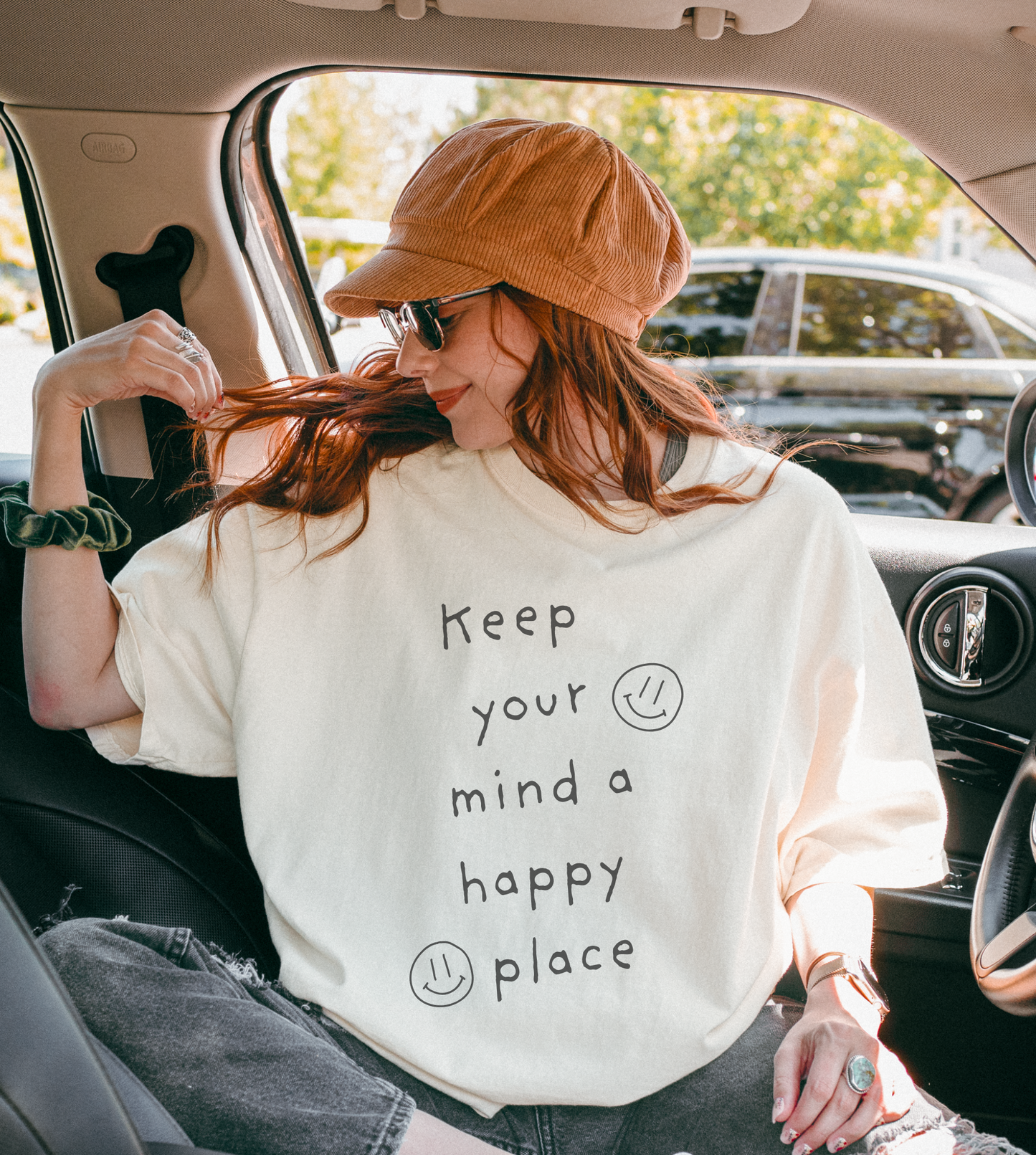 Keep Your Mind A Happy Place Smiley Face Short-Sleeve Unisex T-Shirt