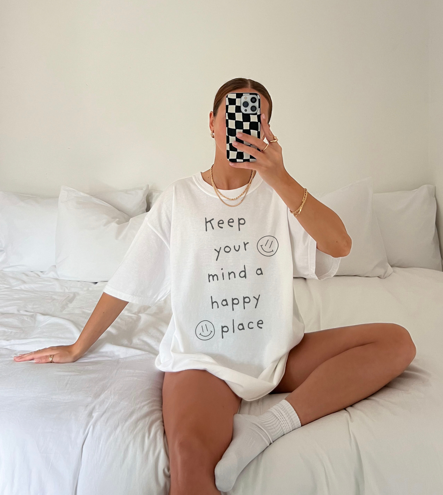 Keep Your Mind A Happy Place Smiley Face Short-Sleeve Unisex T-Shirt